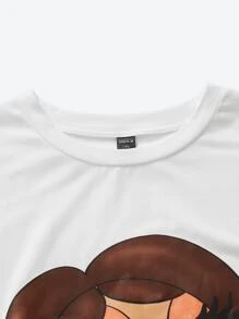 Tay Mills 大碼卡通圖案落肩T恤 - 白色 - 查看 4