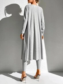 SHEIN Essnce 素色條紋針織吊帶彈力緊身連體褲和開門襟外套 - 淺灰色 - 查看 2