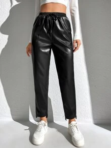 SHEIN EZwear Quần nữ Bất đối xứng Dây kéo màu trơn Giải trí - màu đen - Xem 1