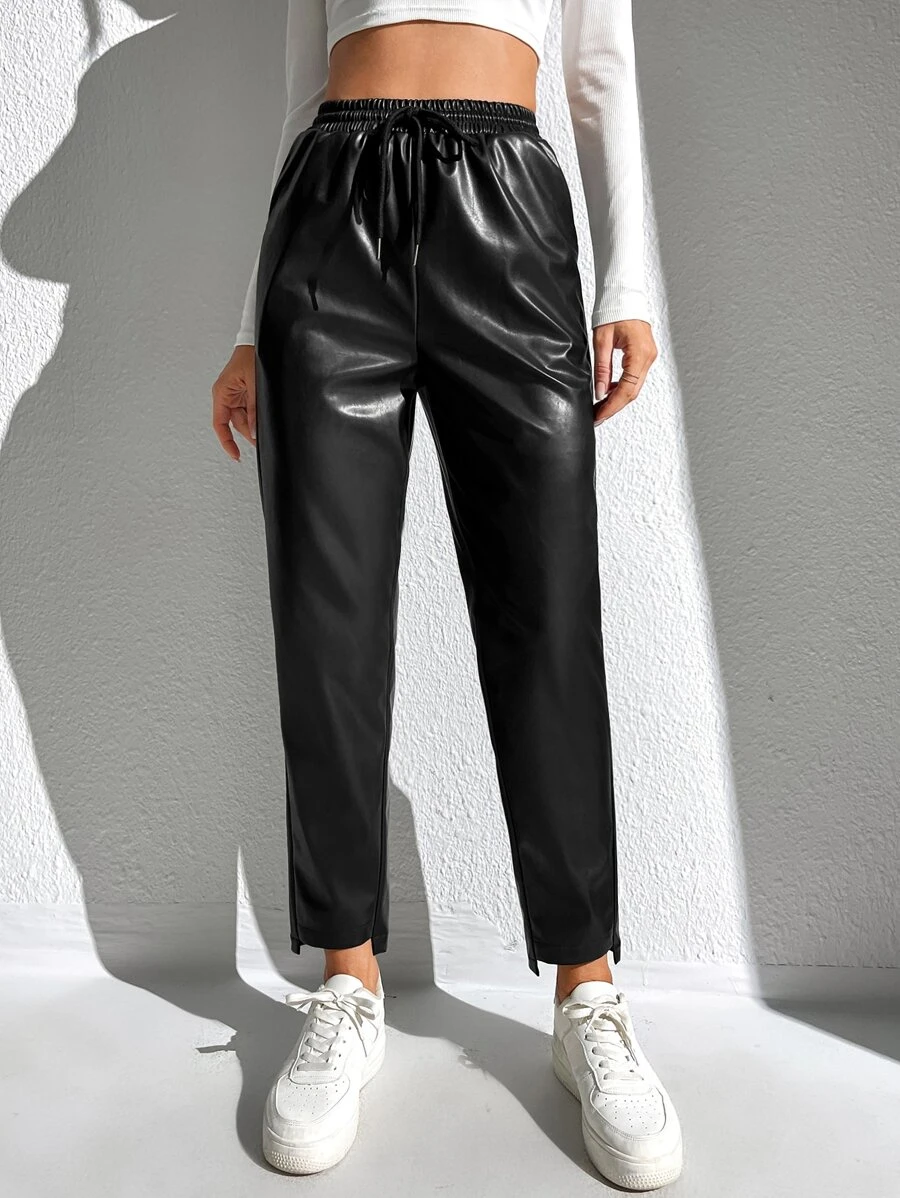 SHEIN EZwear Quần nữ Bất đối xứng Dây kéo màu trơn Giải trí - màu đen - Xem 1