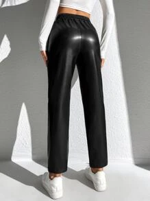 SHEIN EZwear Quần nữ Bất đối xứng Dây kéo màu trơn Giải trí - màu đen - Xem 2