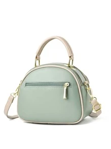 Mini Dome Bag Contrast Binding Metal Decor - Green - View 2