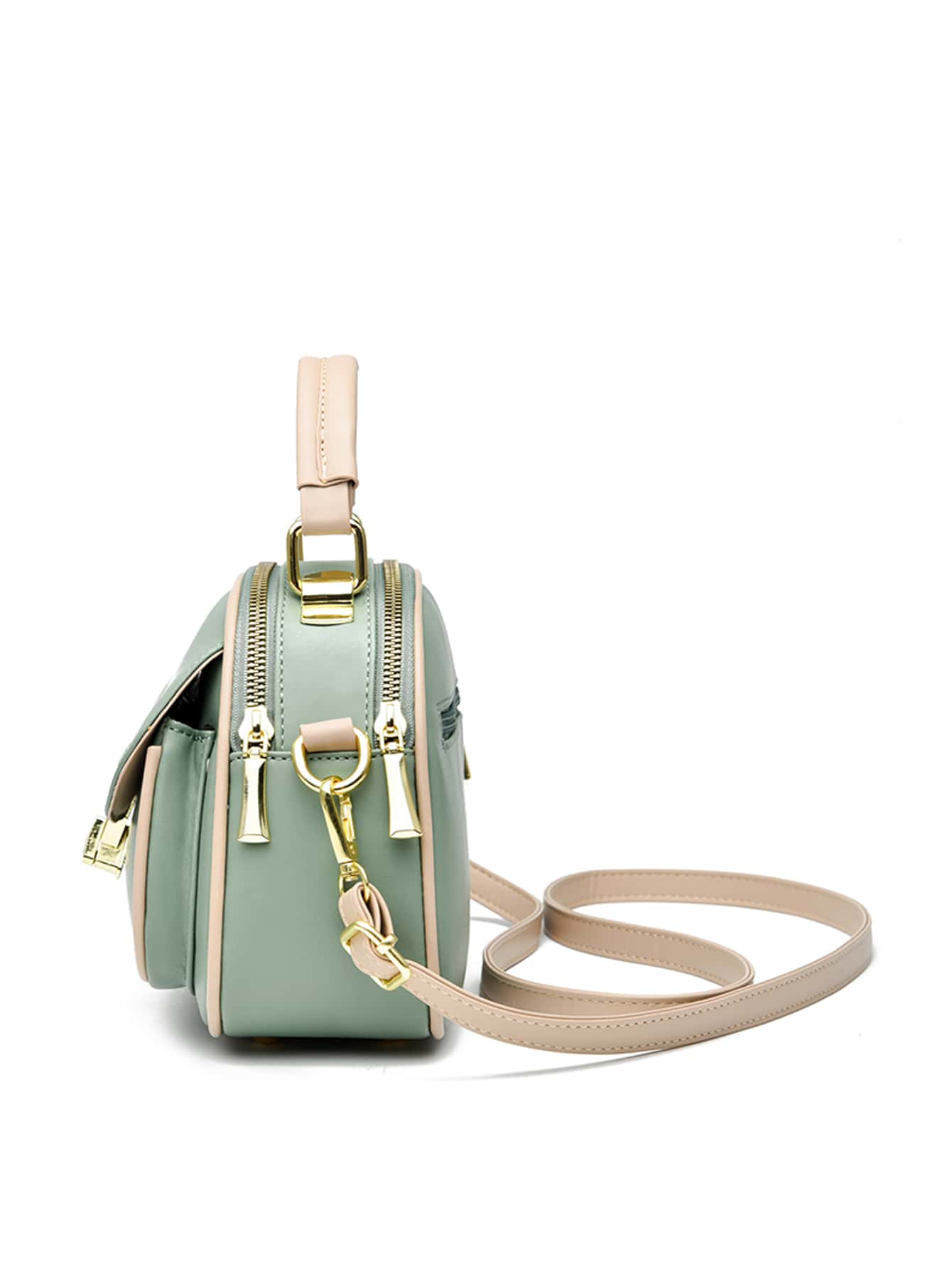 Mini Dome Bag Contrast Binding Metal Decor - Green - View 3
