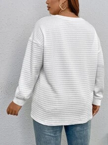 SHEIN LUNE 大碼字母補丁細節落肩T恤 - 白色 - 查看 2