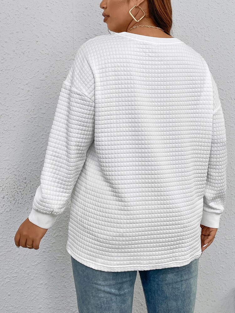 SHEIN LUNE Áo thun Plus size Đắp vá Lá thư Giải trí - trắng - Xem 2