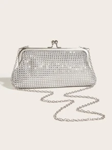 迷人閃閃發光，亮片，奢華，閃亮水鑽裝飾吻鎖鏈晚宴包，適合派對女孩、女士、新娘，非常適合派對、婚禮、舞會、晚餐/宴會、雞尾酒會