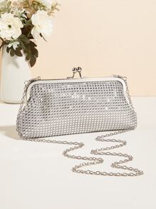 迷人閃閃發光，亮片，奢華，閃亮水鑽裝飾吻鎖鏈晚宴包，適合派對女孩、女士、新娘，非常適合派對、婚禮、舞會、晚餐/宴會、雞尾酒會