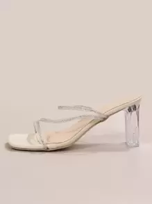 全新夏季水晶装饰露趾坡跟凉鞋，长腿设计，2024 年系列 - 米色 - 查看 3