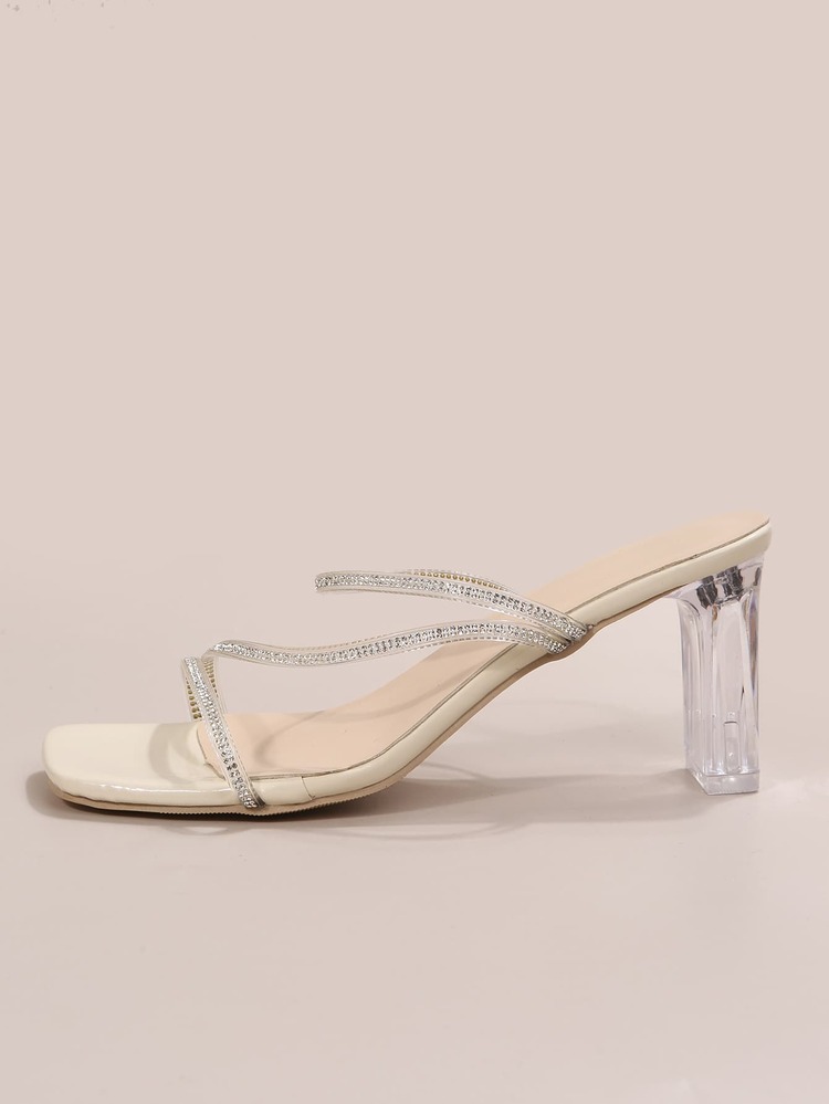 全新夏季水晶装饰露趾坡跟凉鞋，长腿设计，2024 年系列 - 米色 - 查看 3