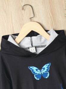 Tween Girl Butterfly & Fire Print Sweatshirt - Black - View 3