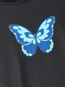 Tween Girl Butterfly & Fire Print Sweatshirt - Black - View 4