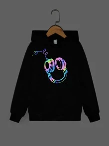 SHEIN Tween Boy Reflective Graphic Print Sweatshirt - Black - View 1