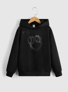 SHEIN Tween Boy Reflective Graphic Print Sweatshirt - Black - View 3