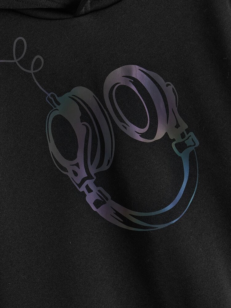 SHEIN Áo nỉ in hình phản quang dành cho bé trai tuổi teen - màu đen - Xem 5