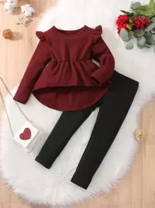 Toddler Girls Ruffle Trim High Low Hem Tee & Trousers - Multicolor - View 1