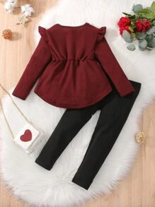 Toddler Girls Ruffle Trim High Low Hem Tee & Trousers - Multicolor - View 2