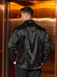 Manfinity Men Plus Single Breasted Jacquard Shirt - Black - View 2