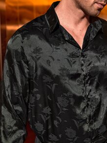 Manfinity Men Plus Single Breasted Jacquard Shirt - Black - View 4