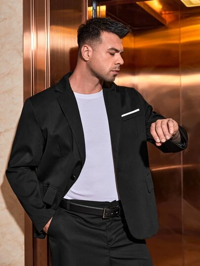 Calvornis Men Plus Flap Detail Single Button Blazer