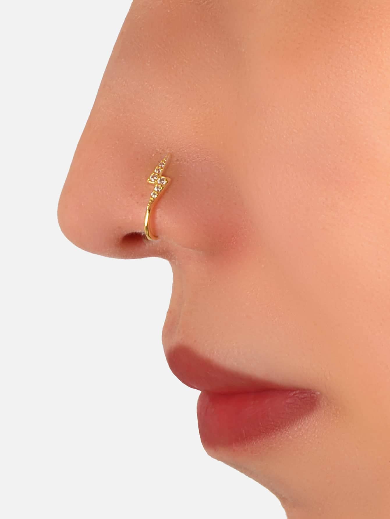 Simple & Stylish Rhinestone Lightning Decor Nose Cuff No Piercing