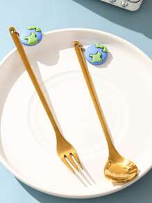 1pc Stainless Steel Spoon & 1pc Fork - Multicolor - View 1