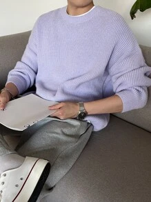 DAZY Men Drop Shoulder Ribbed Knit Jumper - Lilac Purple - View 1