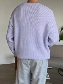 DAZY Men Drop Shoulder Ribbed Knit Jumper - Lilac Purple - View 2