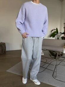 DAZY Men Drop Shoulder Ribbed Knit Jumper - Lilac Purple - View 3