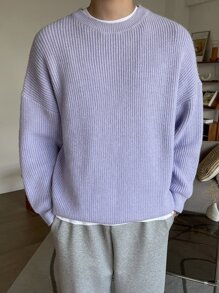 DAZY Men Drop Shoulder Ribbed Knit Jumper - Lilac Purple - View 4