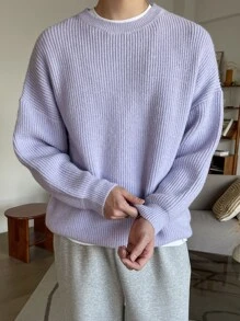 DAZY Men Drop Shoulder Ribbed Knit Jumper - Lilac Purple - View 5