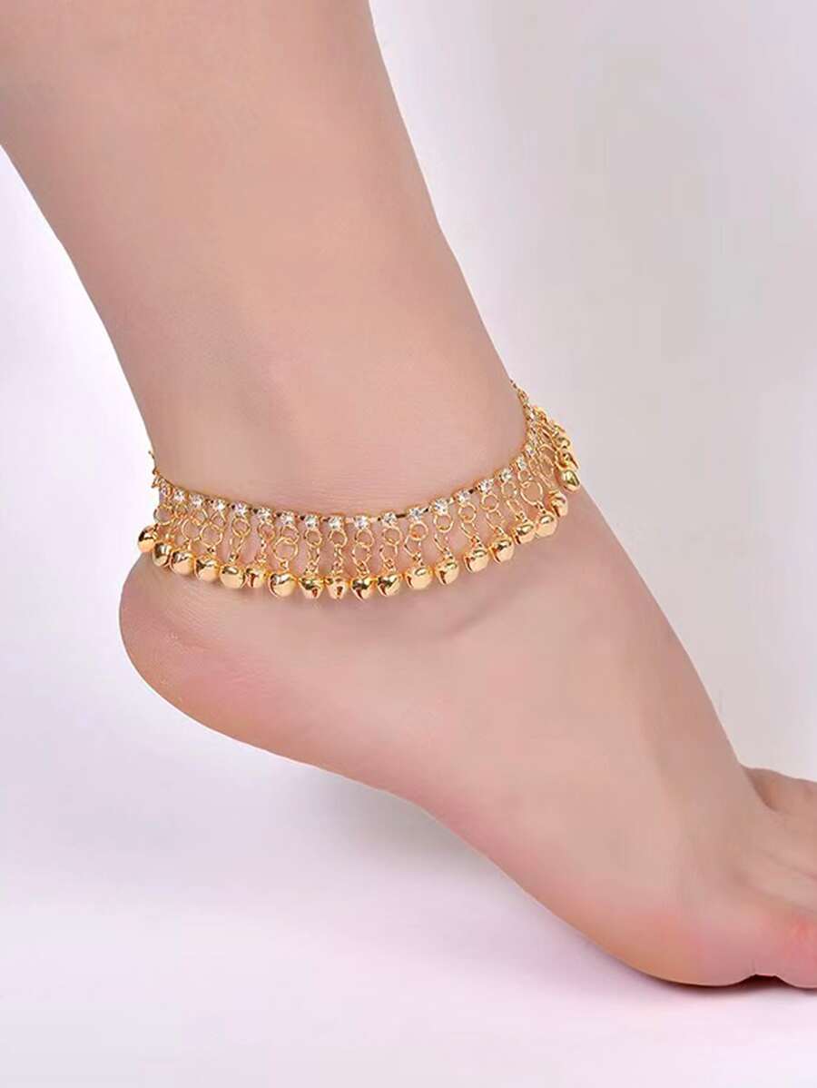 Women Elegant Bell Tassel Charm Anklet - Yellow Gold - View 1