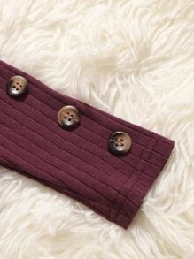 SHEIN 女孩紐扣細節泡泡袖小高領T恤 - 紫紅色 - 查看 4