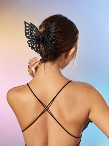 SHEIN ICON 蝴蝶設計髮爪 - 黑色 - 查看 3