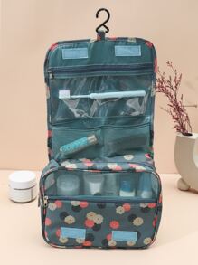 Floral Print Foldable Makeup Bag , Travel Essentials - Blue - View 3