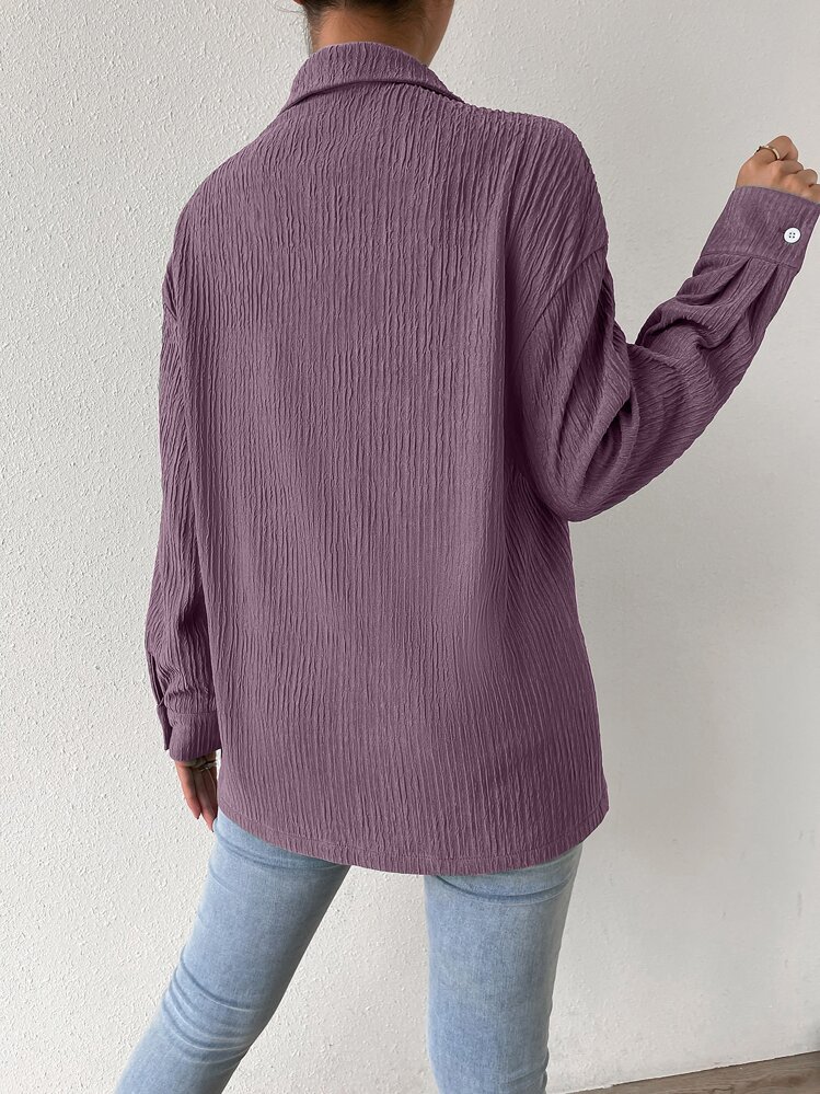 Chiquease Drop Shoulder Longline Shirt Without Cami Top - Mauve Purple - View 2