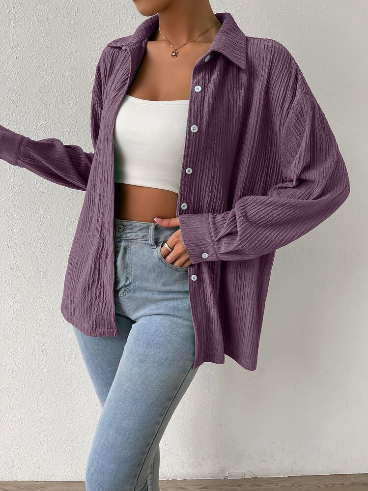 Chiquease Drop Shoulder Longline Shirt Without Cami Top - Mauve Purple - View 4
