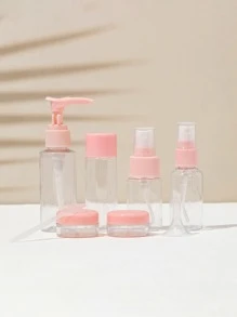 6pcs Empty Subpackage Bottle & Box Set , Travel Essentials - Pink - View 1