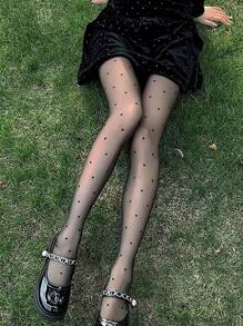 Heart Pattern Tights - Black - View 1