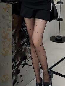 Heart Pattern Tights - Black - View 3