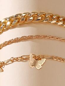 3 piezas Pulsera tobillera con accesorio de mariposa - Amarillo Oro - Ver 2