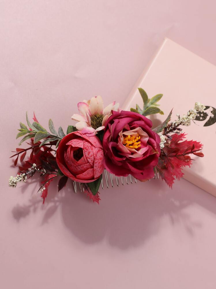 花朵装饰发梳，波西米亚风，是送给朋友的完美礼物，适合日常使用，情人节礼物，可作侧梳、发饰、头饰等。 - 彩色 - 查看 4