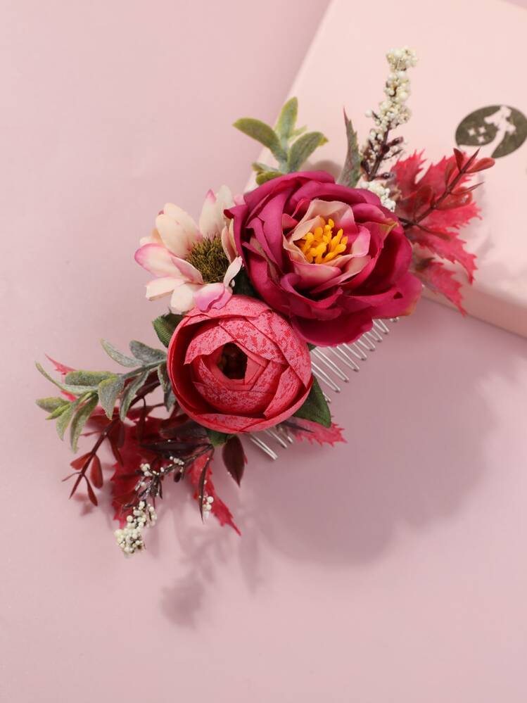 花朵装饰发梳，波西米亚风，是送给朋友的完美礼物，适合日常使用，情人节礼物，可作侧梳、发饰、头饰等。 - 彩色 - 查看 5