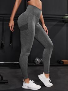 Yoga Basic Running Tights Seamless Breathable Tummy Control Bubble Butt Push Up Workout Leggings - Grey - View 3