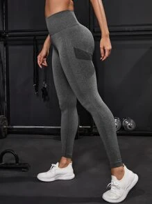 Yoga Basic Running Tights Seamless Breathable Tummy Control Bubble Butt Push Up Workout Leggings - Grey - View 4