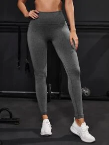 Yoga Basic Running Tights Seamless Breathable Tummy Control Bubble Butt Push Up Workout Leggings - Grey - View 5
