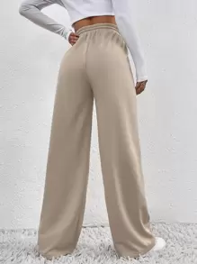 SHEIN Frenchy 素色腰部抽繩衛褲 - 杏色 - 查看 2