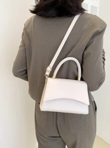 鱷魚壓紋編織細節翻蓋方包 - 白色 - 查看 3