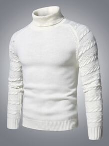 Manfinity 男士高領插肩袖麻花編織套頭毛衣 - 米色 - 查看 2