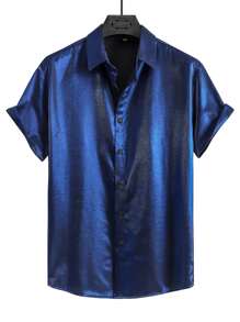 Manfinity AFTRDRK Men Button Up Satin Shirt - Royal Blue - View 1
