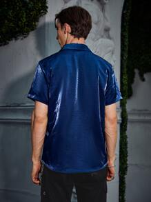 Manfinity AFTRDRK Men Button Up Satin Shirt - Royal Blue - View 2